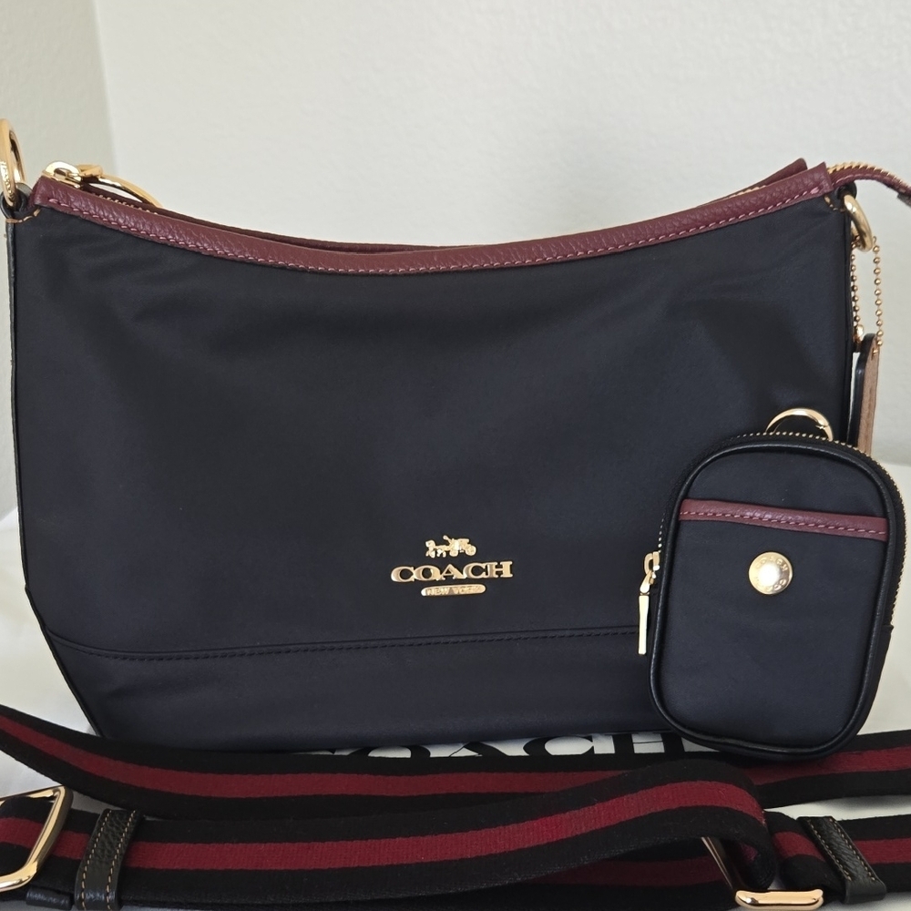 Coach Black and Red Shoulder Bag with Gold Hardware